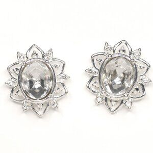 Crystal Cluster Stud Earrings Clear Rhinestone Bridal Wedding Jewelry Silver